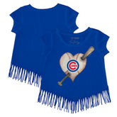 Chicago Cubs Tiny Turnip Girls Youth Heart Bat Fringe T-Shirt - MLB