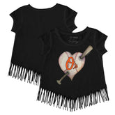 Baltimore Orioles Tiny Turnip Girls Youth Heart Bat Fringe T-Shirt - MLB