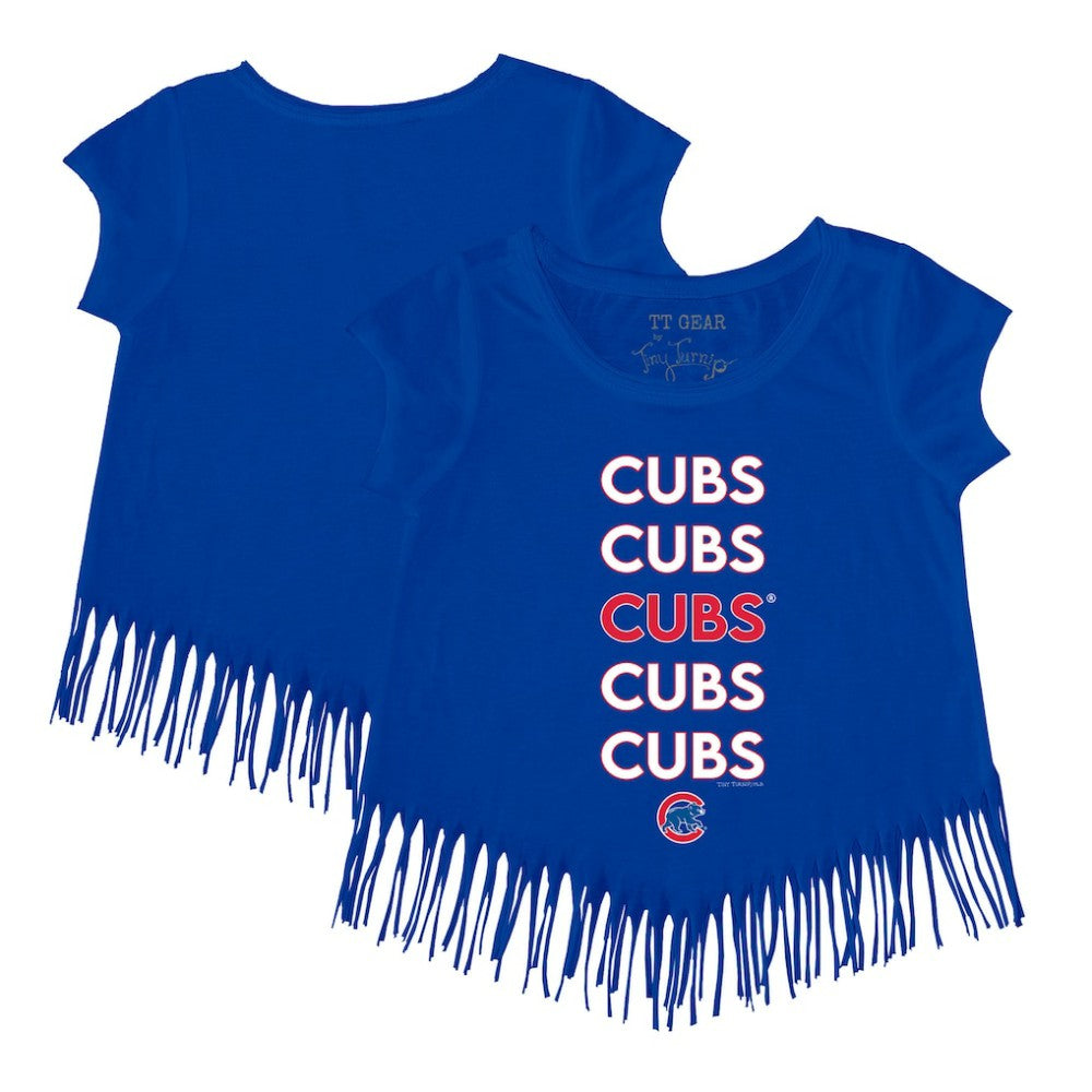 Chicago Cubs Tiny Turnip Girls Youth Stacked Fringe T-Shirt - MLB