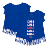 Chicago Cubs Tiny Turnip Girls Youth Stacked Fringe T-Shirt - MLB