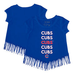 Chicago Cubs Tiny Turnip Girls Youth Stacked Fringe T-Shirt - MLB