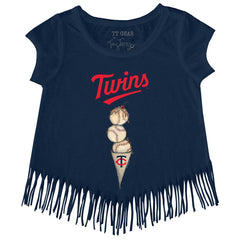 Minnesota Twins Tiny Turnip Girls Youth Triple Scoop Fringe T-Shirt - MLB