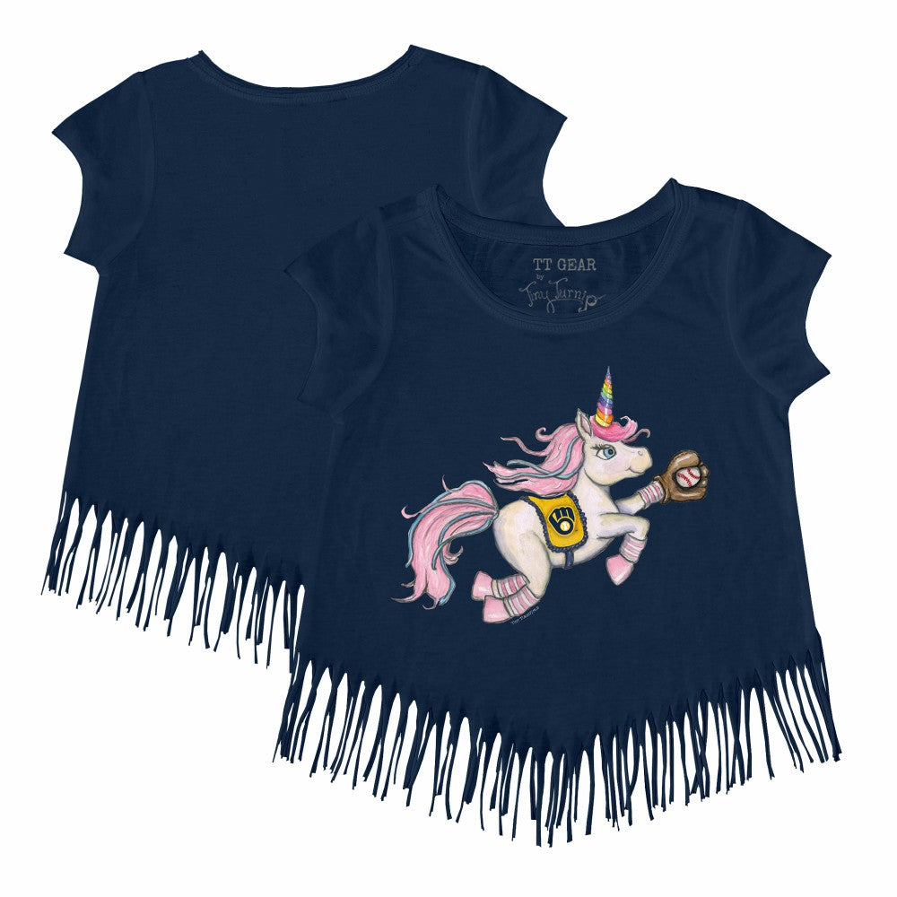 Milwaukee Brewers Tiny Turnip Girls Youth Unicorn Fringe T-Shirt - MLB