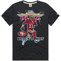 Brock Purdy San Francisco 49ers Homage Unisex NFL Blitz Player Tri-Blend T-Shirt Heathered Black | NFL