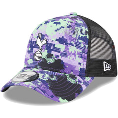 Tottenham Hotspur New Era Black Glitch All Over Print E-Frame Trucker Adjustable Hat | New Era
