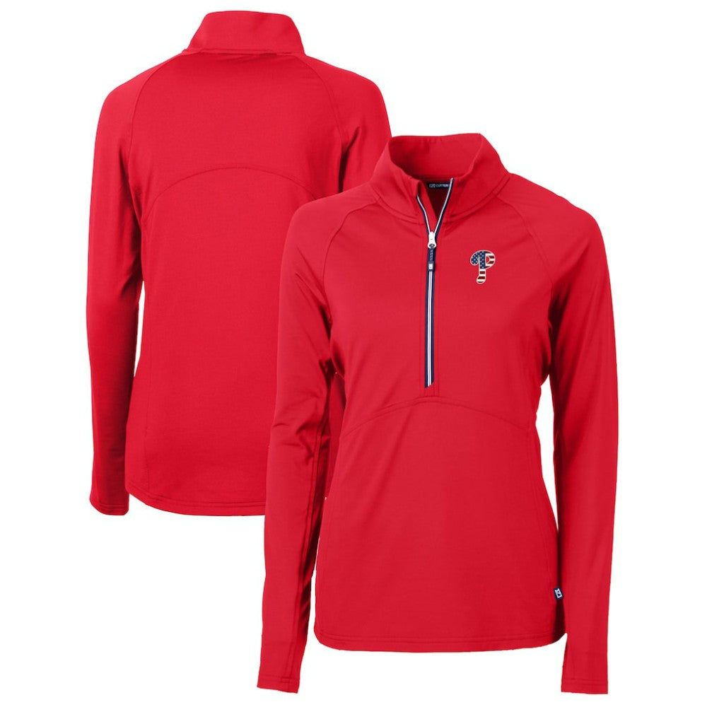 Philadelphia Phillies Cutter & Buck Women's Americana Logo Adapt Eco Knit Stretch Recycled Half-Zip Pullover Top - MLB