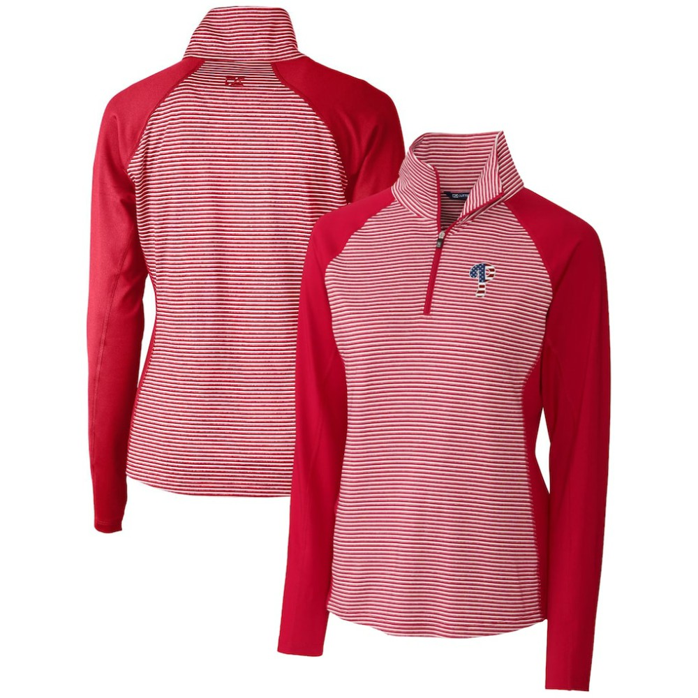 Philadelphia Phillies Cutter & Buck Women's Americana Logo Forge Tonal Stripe Stretch Half-Zip Pullover Top - MLB