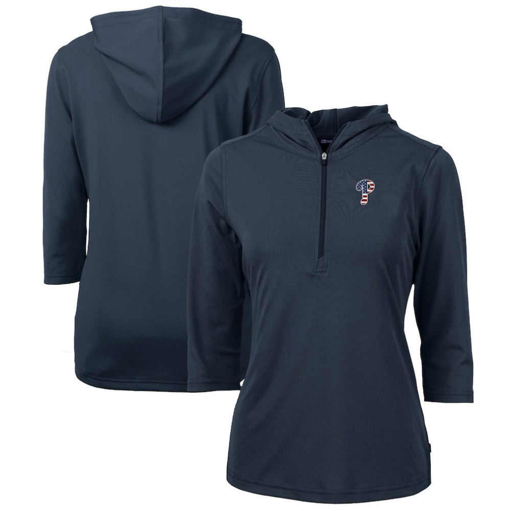 Philadelphia Phillies Cutter & Buck Women's Americana Logo DryTec Virtue Eco Pique Recycled Half-Zip Pullover Hoodie - MLB