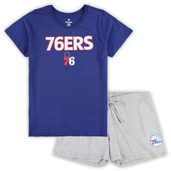 Philadelphia 76ers Women's Plus Size T-Shirt & Shorts Combo Set Royal/Heather Gray - NBA