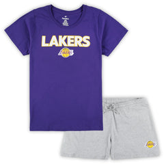 Los Angeles Lakers Women's Plus Size T-Shirt & Shorts Combo Set Purple/Heather Gray - NBA