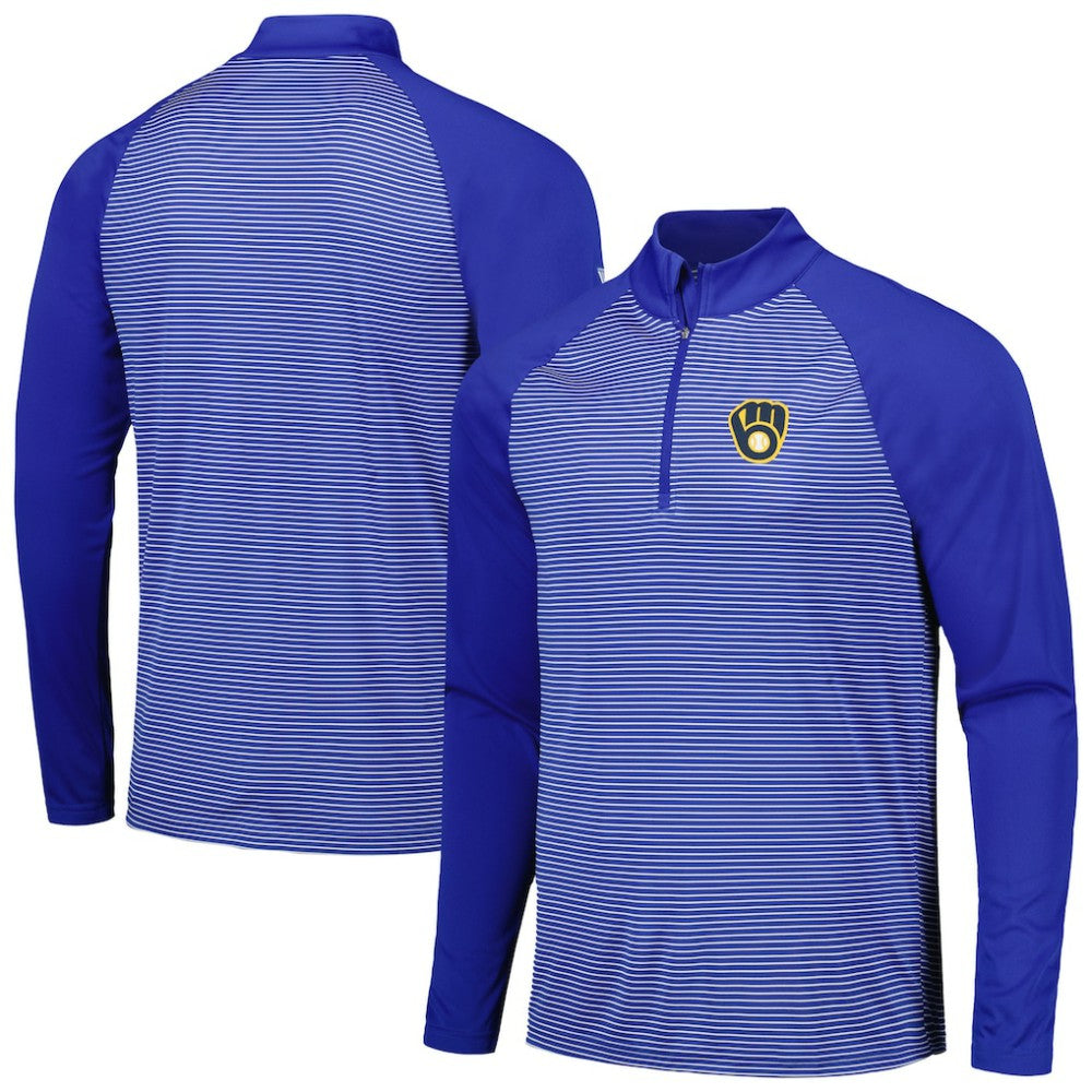 Milwaukee Brewers Levelwear Charter Striped Raglan Quarter-Zip Top - MLB