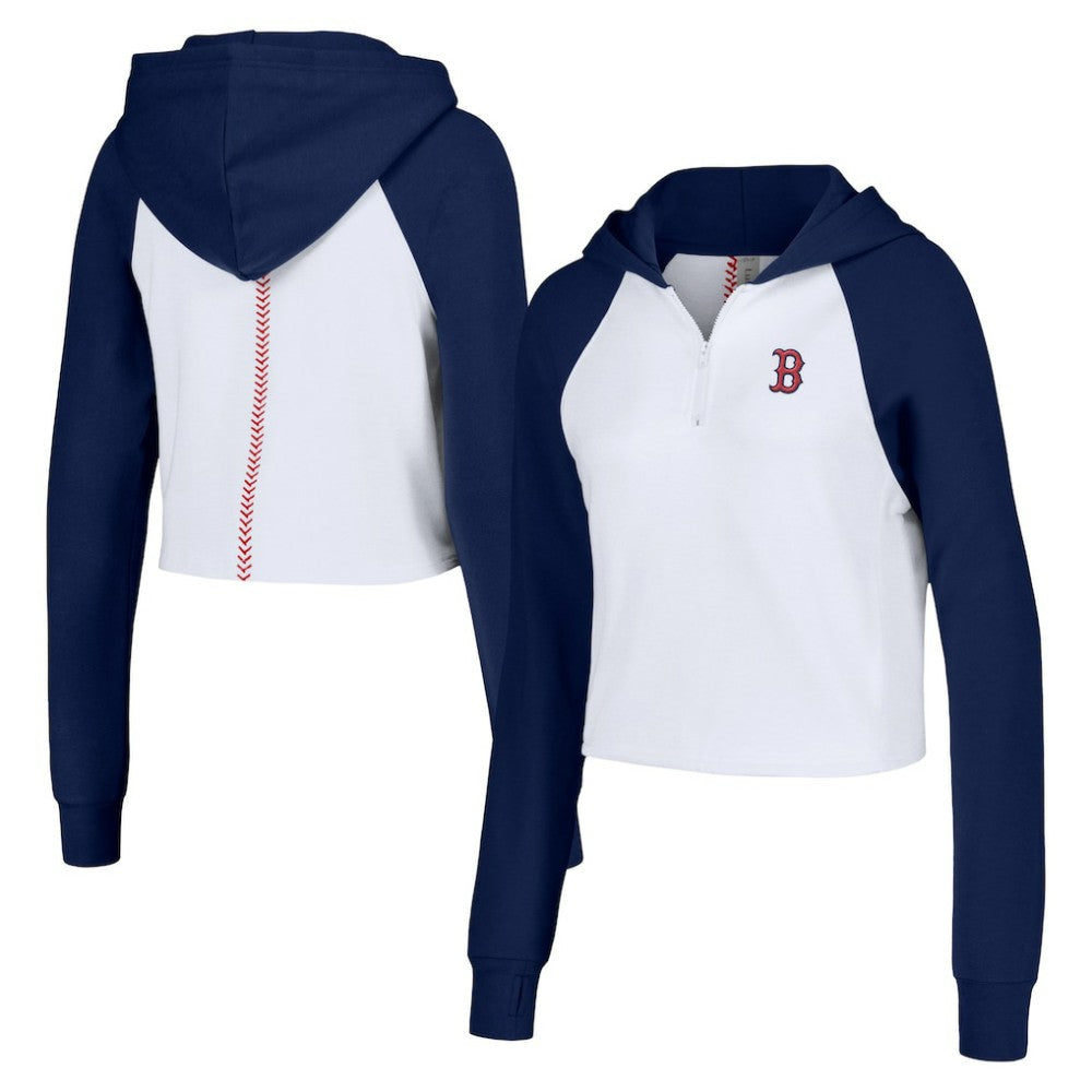 Boston Red Sox Lusso Women's Jane Raglan Quarter-Zip Tri-Blend Cropped Pullover Hoodie - MLB