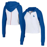 Los Angeles Dodgers Lusso Women's Jane Raglan Quarter-Zip Tri-Blend Cropped Pullover Hoodie - MLB