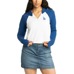 Los Angeles Dodgers Lusso Women's Jane Raglan Quarter-Zip Tri-Blend Cropped Pullover Hoodie - MLB