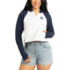 New York Yankees Lusso Women's Jane Raglan Quarter-Zip Tri-Blend Cropped Pullover Hoodie - MLB