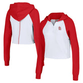 St. Louis Cardinals Lusso Women's Jane Raglan Quarter-Zip Tri-Blend Cropped Pullover Hoodie - MLB