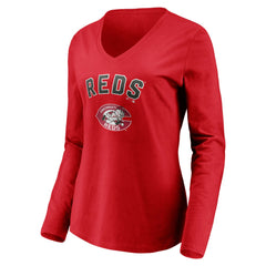 Cincinnati Reds Women's Cooperstown Collection Personalized Winning Streak Long Sleeve V-Neck T-Shirt - MLB