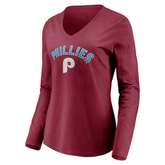 Philadelphia Phillies Women's Personalized Cooperstown Collection Alternate Winning Streak Long Sleeve V-Neck T-Shirt - MLB