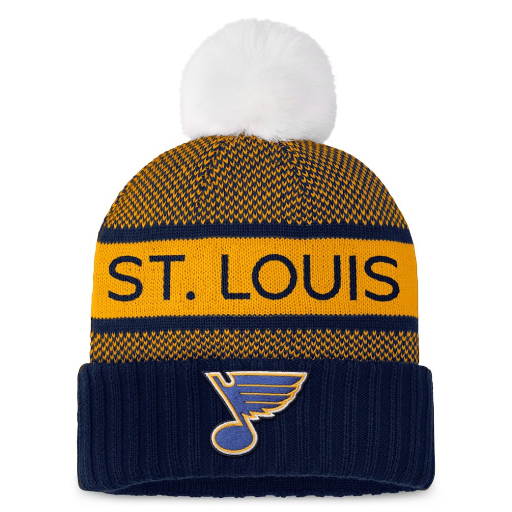 St. Louis Blues Fanatics Women's Authentic Pro Rink Cuffed Knit Hat with Pom - Navy/Gold - NHL