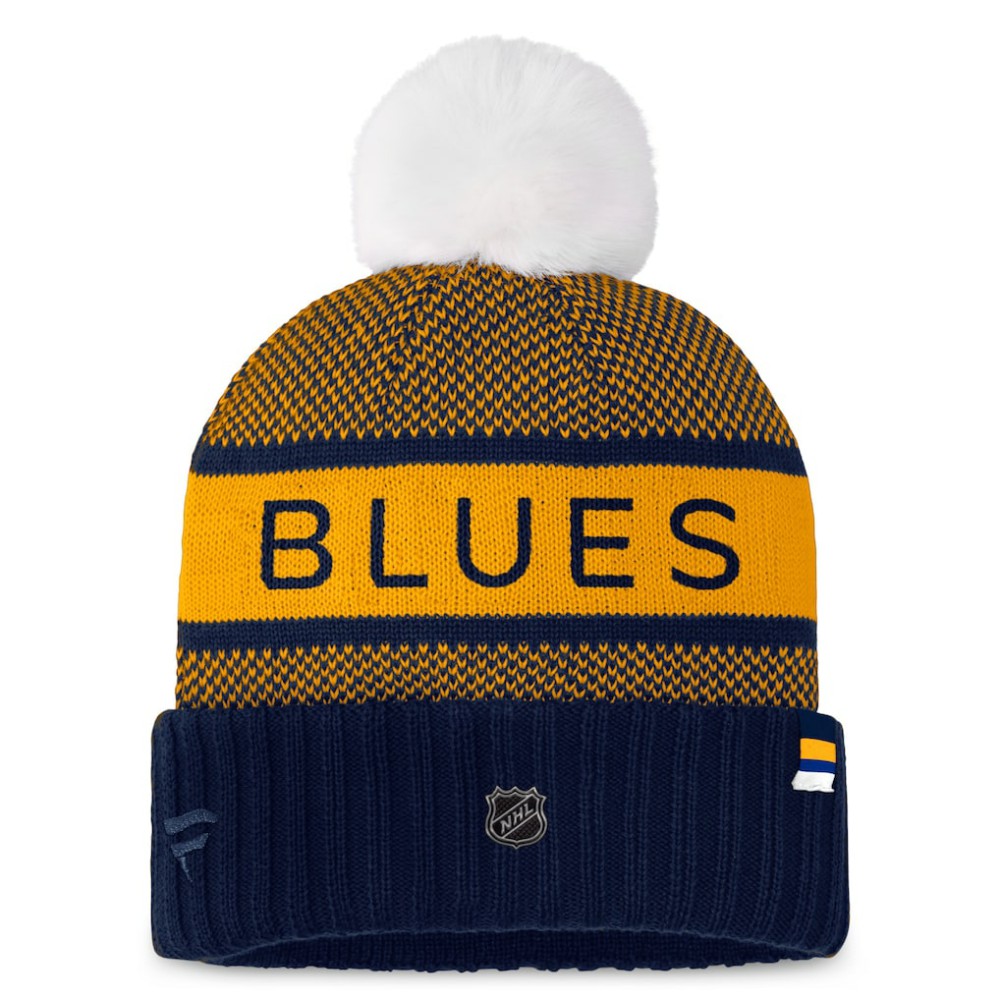 St. Louis Blues Fanatics Women's Authentic Pro Rink Cuffed Knit Hat with Pom - Navy/Gold - NHL
