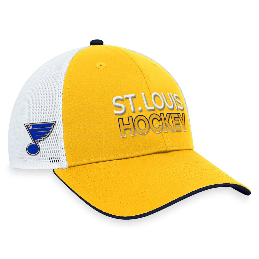St. Louis Blues Fanatics Authentic Pro Rink Trucker Adjustable Hat - Gold - NHL