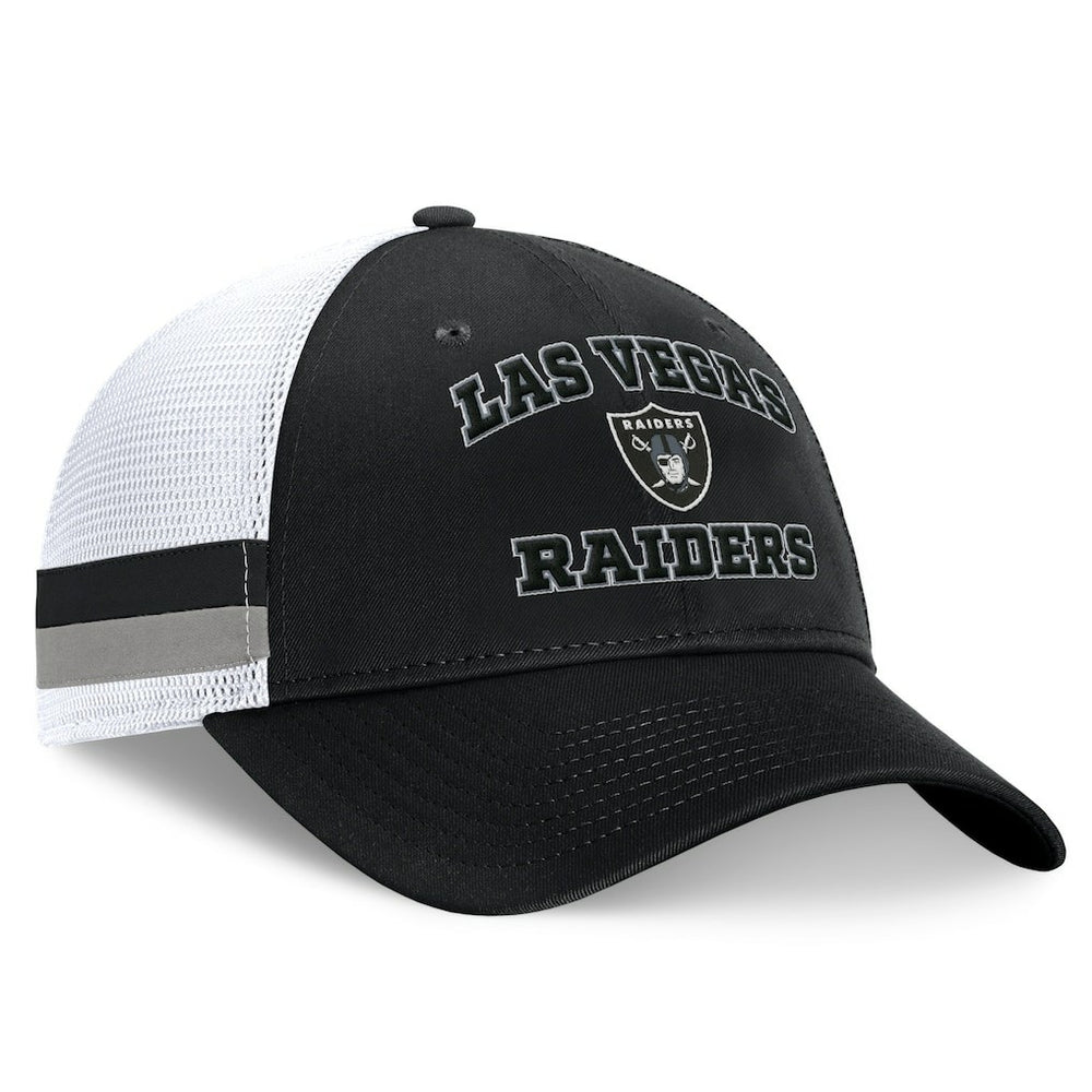 Las Vegas Raiders Fundamentals Side Stripe Trucker Adjustable Hat Black/White | Fanatics