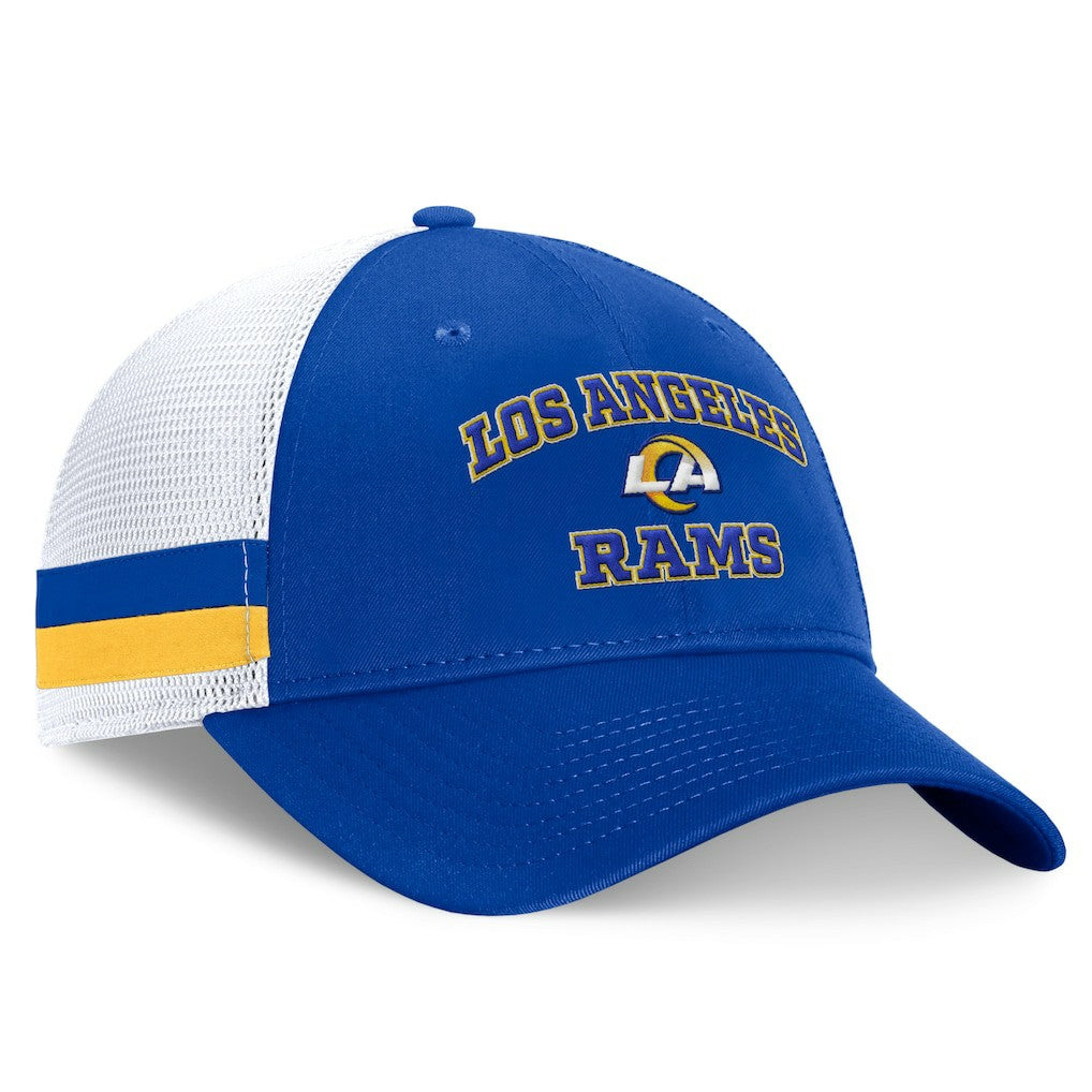 Los Angeles Rams Fundamentals Side Stripe Trucker Adjustable Hat Royal/White | Fanatics