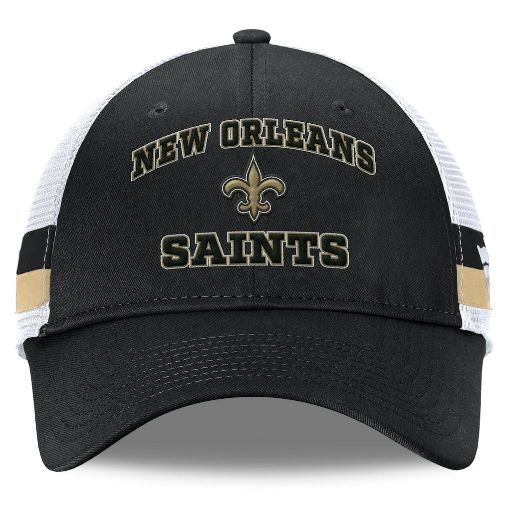 New Orleans Saints Fundamentals Side Stripe Trucker Adjustable Hat Black/White | Fanatics