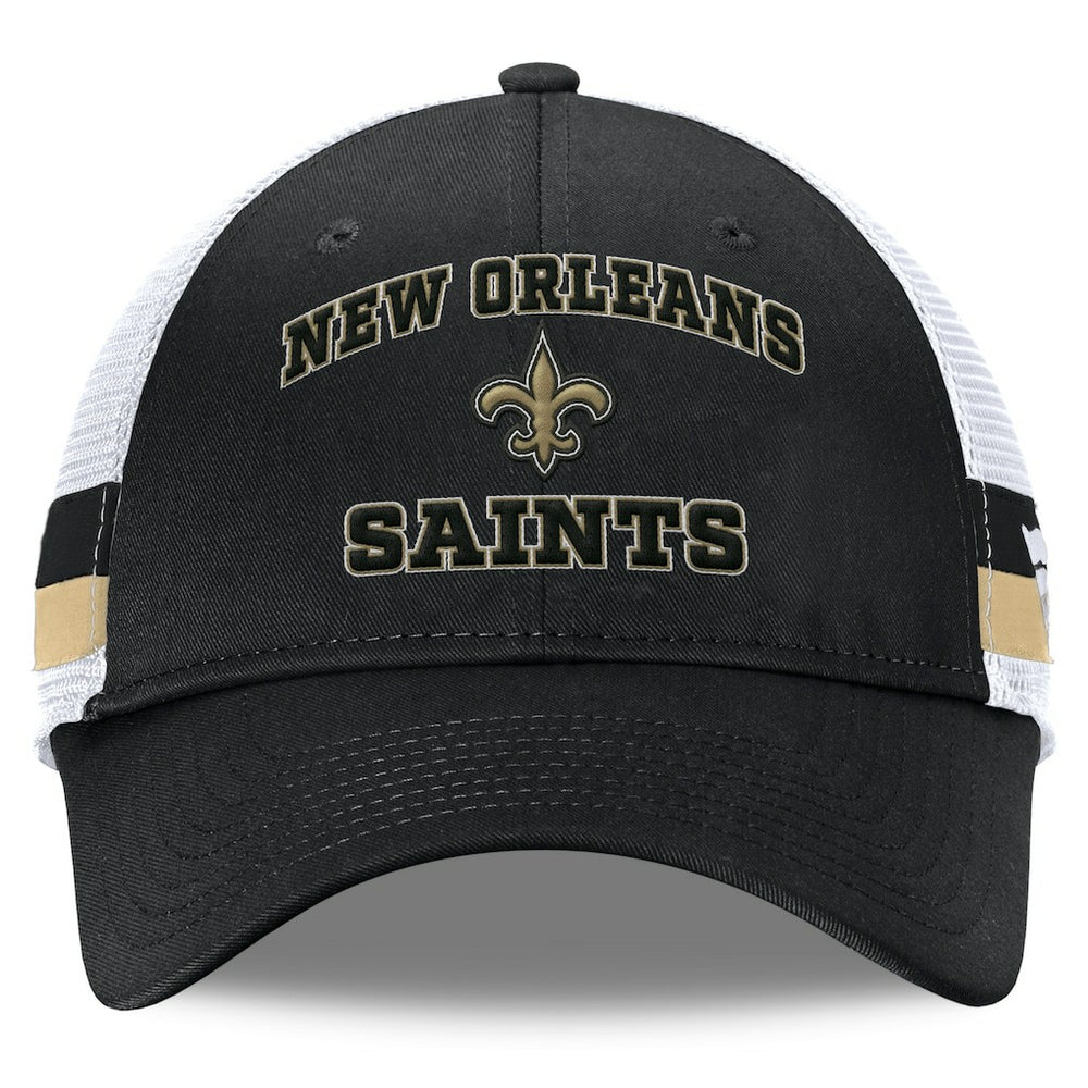 New Orleans Saints Fundamentals Side Stripe Trucker Adjustable Hat Black/White | Fanatics
