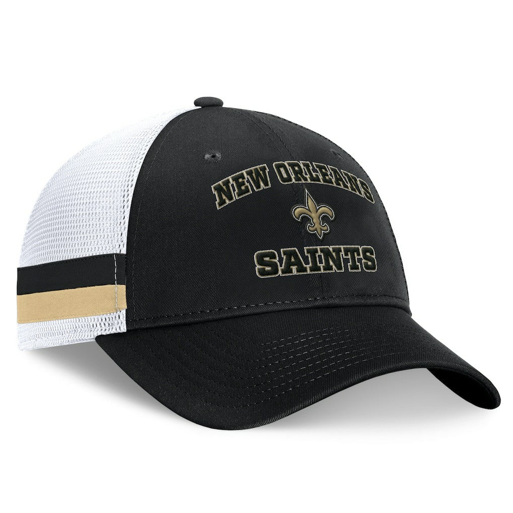New Orleans Saints Fundamentals Side Stripe Trucker Adjustable Hat Black/White | Fanatics