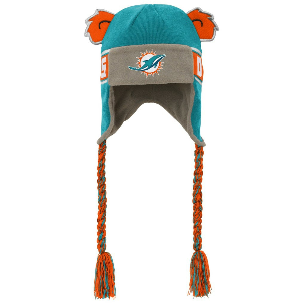 Miami Dolphins Youth Wordmark Ears Trooper Knit Hat Aqua | NFL
