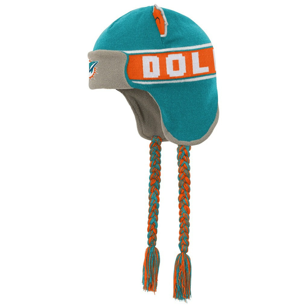 Miami Dolphins Youth Wordmark Ears Trooper Knit Hat Aqua | NFL