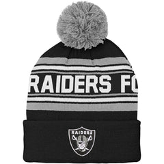 Las Vegas Raiders Youth Jacquard Cuffed Knit Hat with Pom Black | NFL