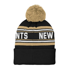New Orleans Saints Youth Jacquard Cuffed Knit Hat with Pom Black | NFL