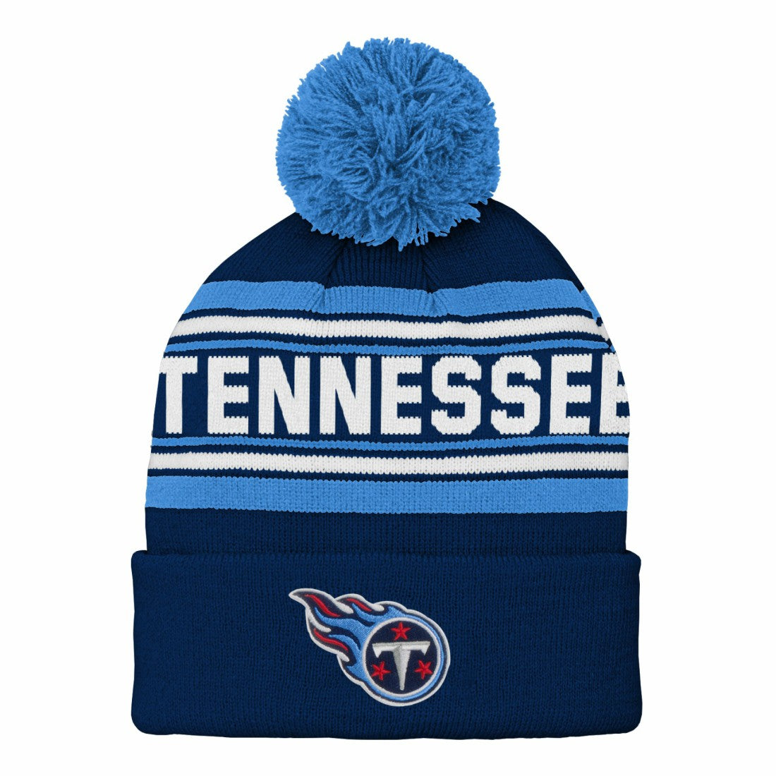 Tennessee Titans Youth Jacquard Cuffed Knit Hat with Pom Navy | NFL