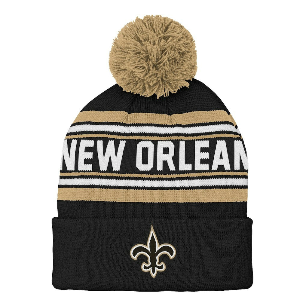 New Orleans Saints Preschool Jacquard Cuffed Knit Hat with Pom Black | NFL