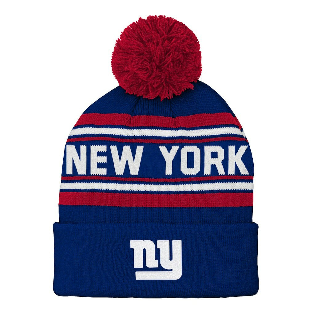 New York Giants Preschool Jacquard Cuffed Knit Hat with Pom Royal | NFL