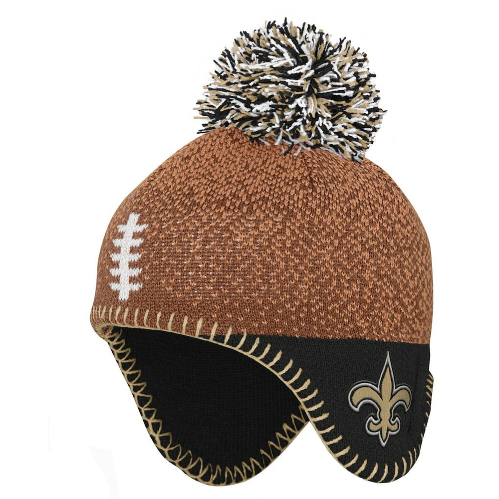 New Orleans Saints Preschool Football Head Knit Hat with Pom Brown | NFL