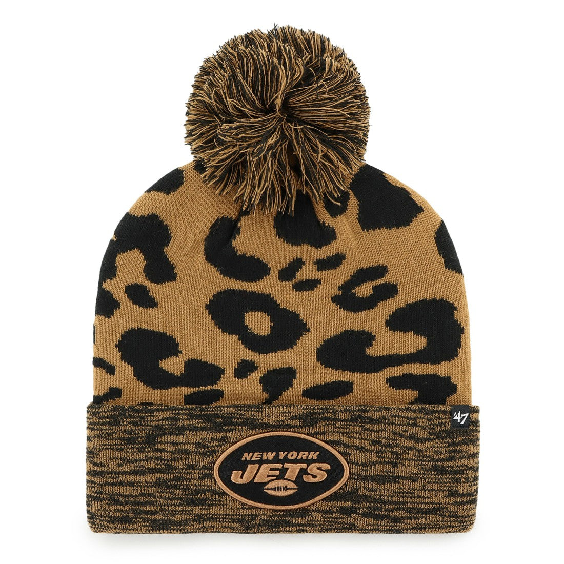 New York Jets '47 Women's Rosette Cuffed Knit Hat with Pom Brown | 47 brand