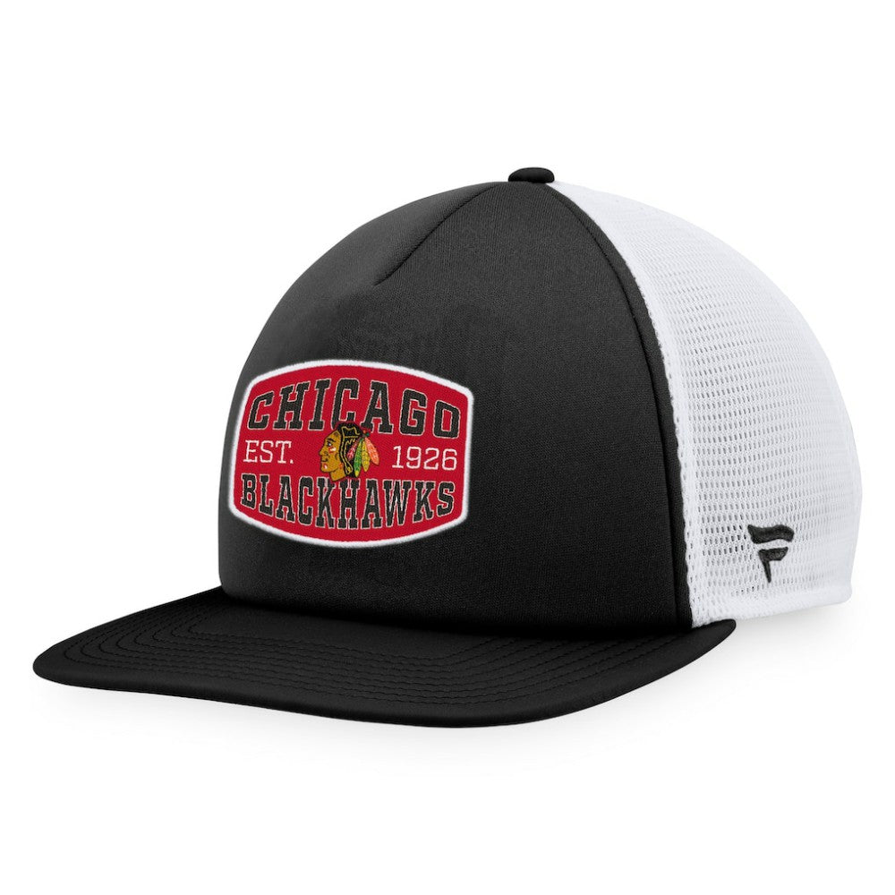 Chicago Blackhawks Fanatics Foam Front Patch Trucker Snapback Hat - Black/White - NHL