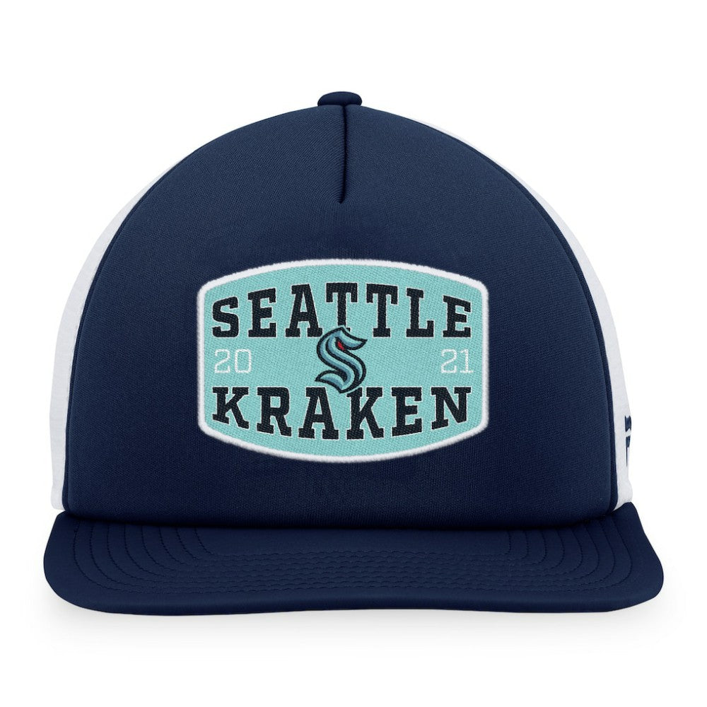 Seattle Kraken Fanatics Foam Front Patch Trucker Snapback Hat - Deep Sea Blue/White - NHL