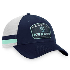 Seattle Kraken Fanatics Fundamental Striped Trucker Adjustable Hat - Deep Sea Blue/White - NHL