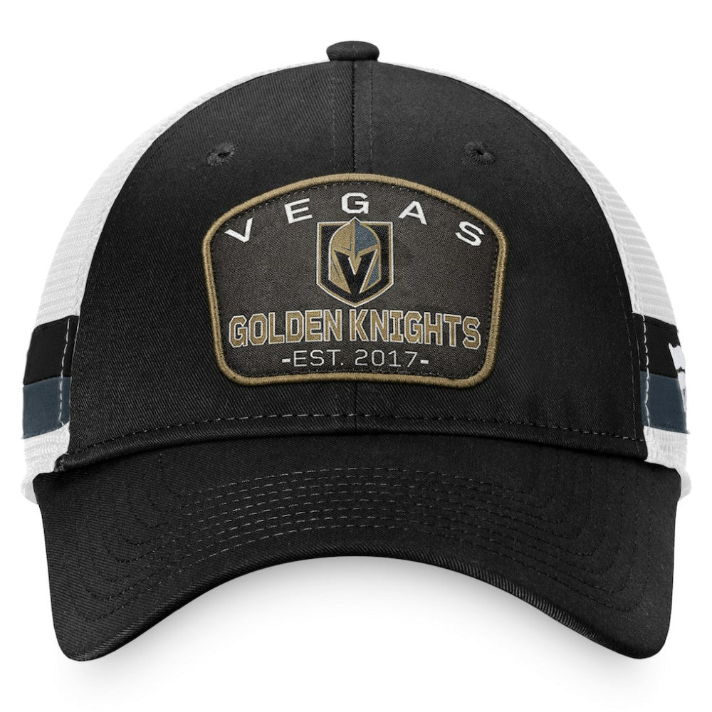 Vegas Golden Knights Fanatics Fundamental Striped Trucker Adjustable Hat - Black/White - NHL