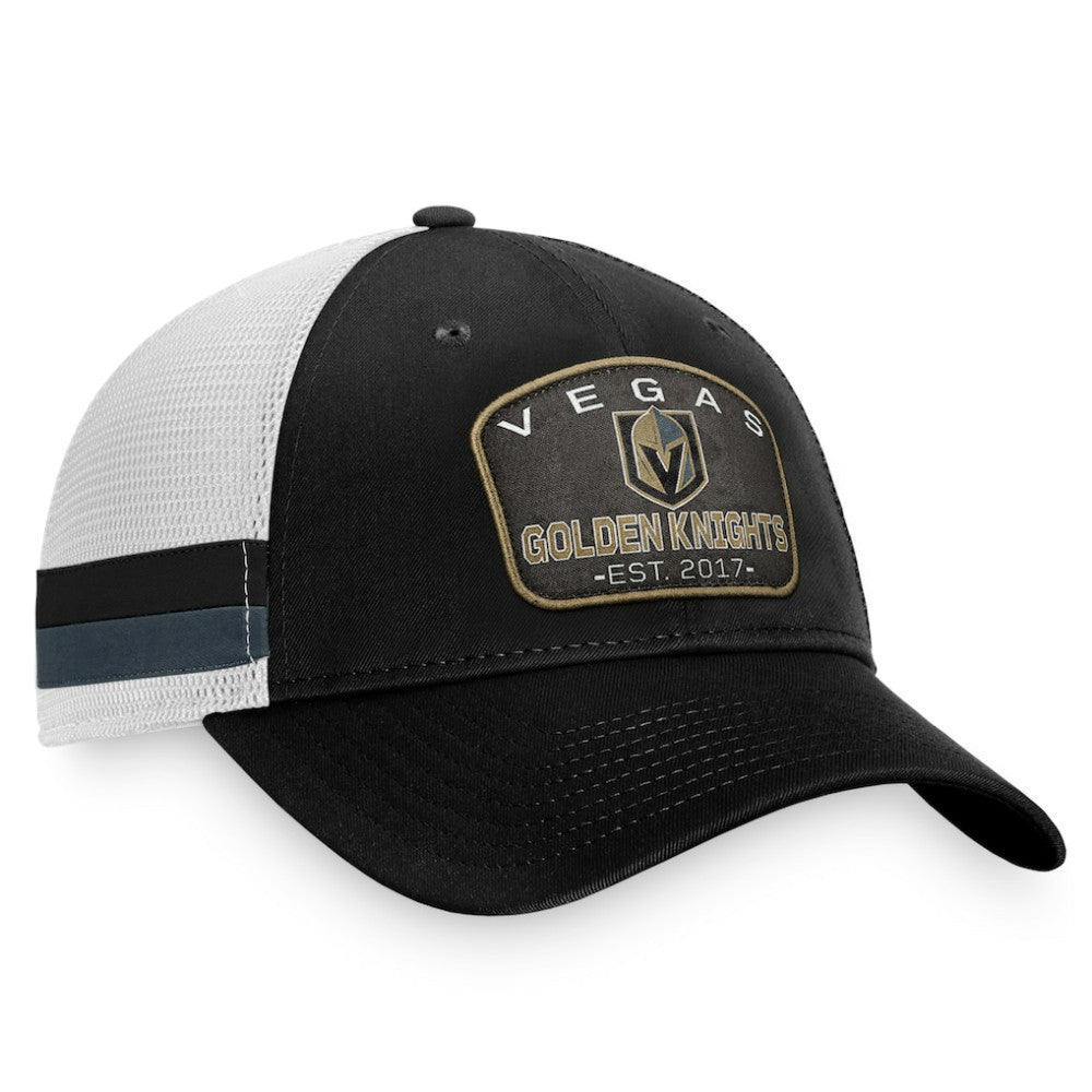 Vegas Golden Knights Fanatics Fundamental Striped Trucker Adjustable Hat - Black/White - NHL