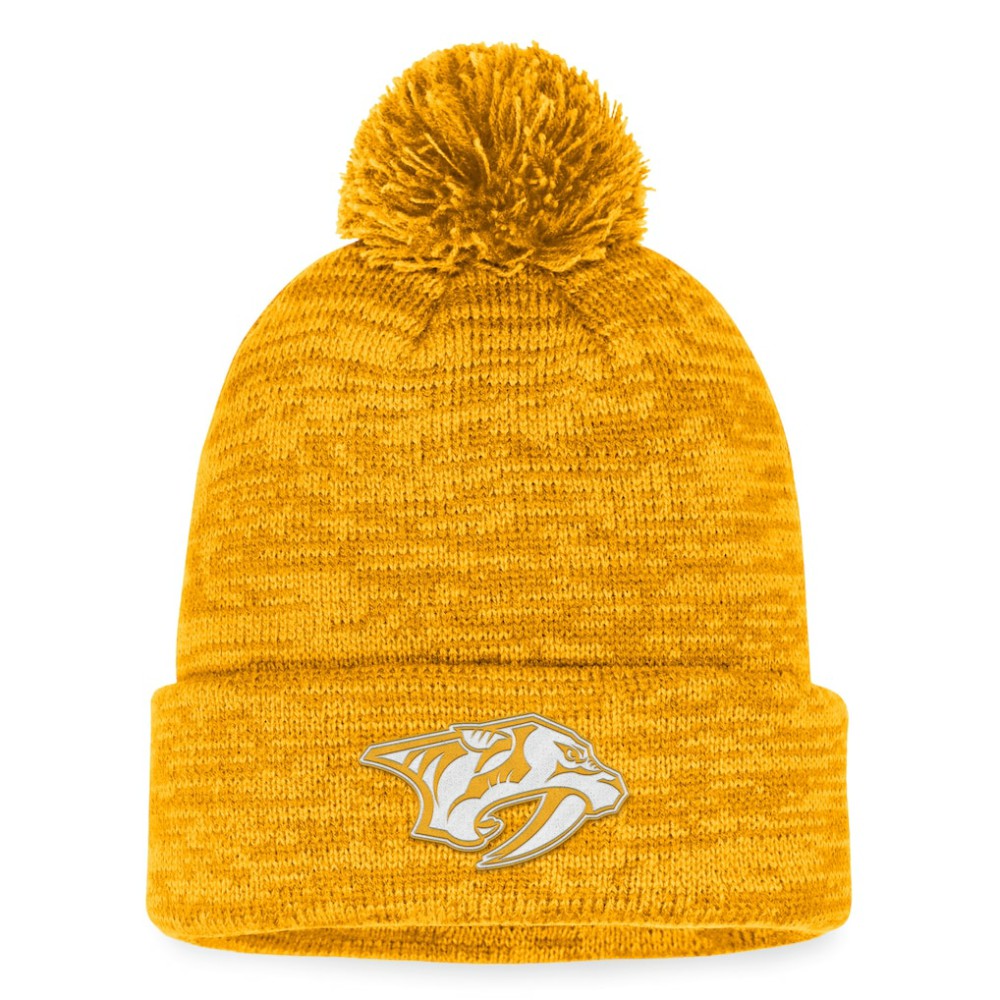 Nashville Predators Fanatics Fundamental Cuffed Knit Hat with Pom - Gold - NHL