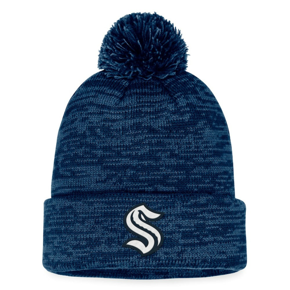 Seattle Kraken Fanatics Fundamental Cuffed Knit Hat with Pom - Deep Sea Blue - NHL