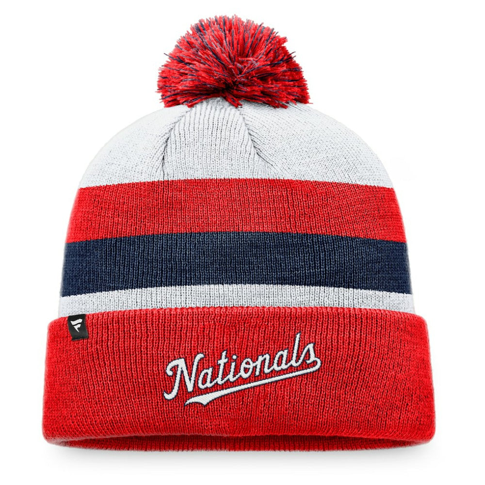 Washington Nationals Fanatics Stripe Cuffed Knit Hat with Pom - MLB