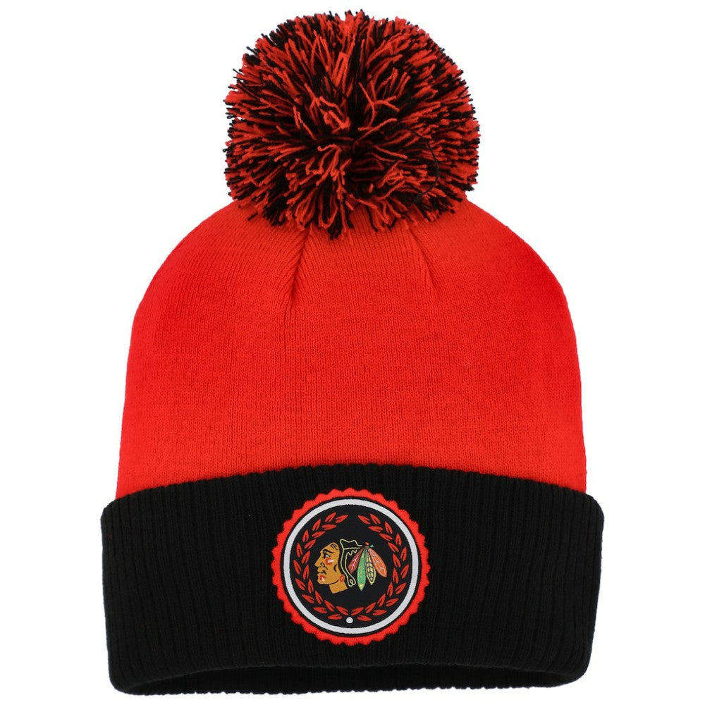 Chicago Blackhawks adidas Women's Laurel Cuffed Knit Hat with Pom - Red - NHL