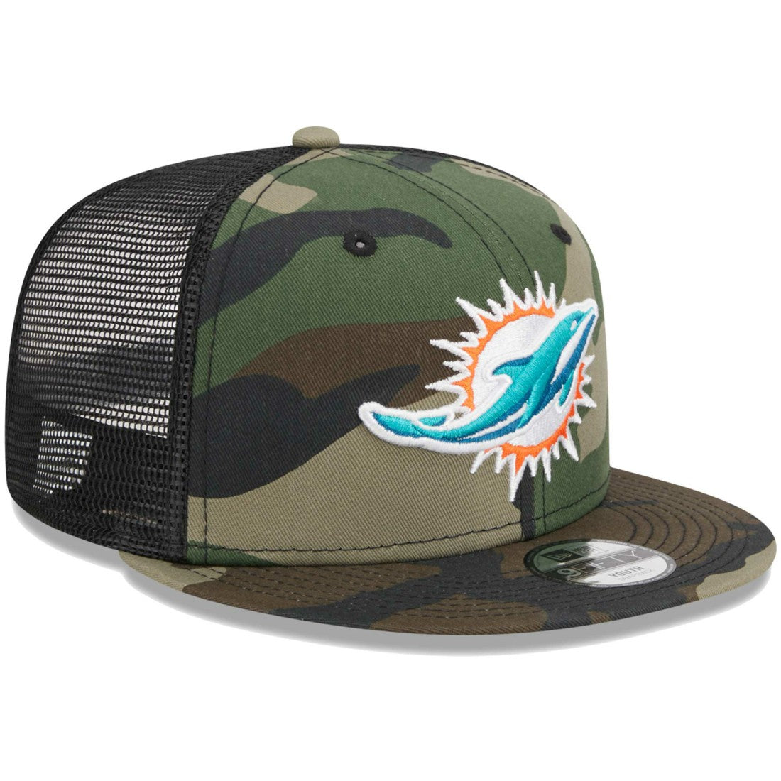 Miami Dolphins New Era Youth Main Trucker 9FIFTY Snapback Hat Camo | NFL