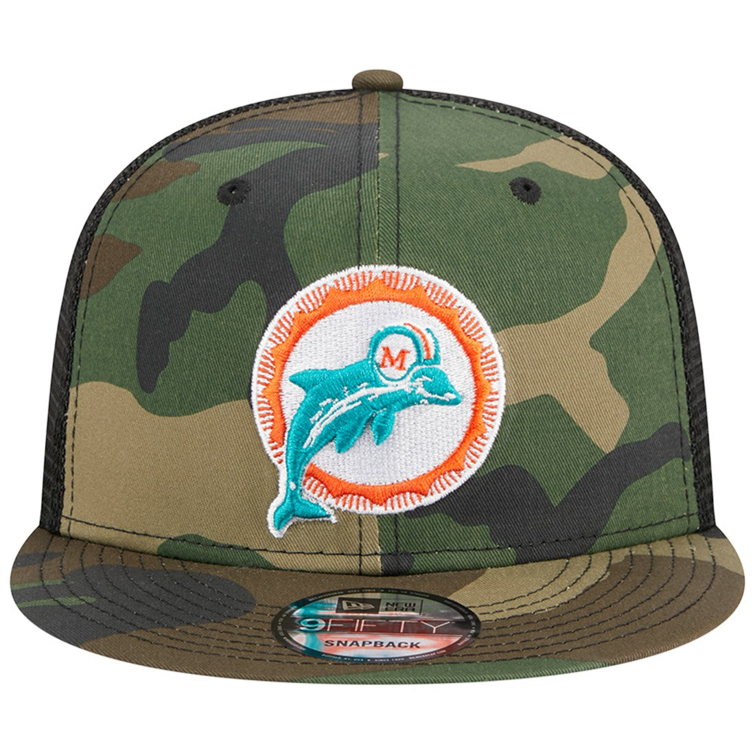 Miami Dolphins New Era Throwback Main Trucker 9FIFTY Snapback Hat Camo | NFL